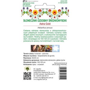 Słonecznik ozdobny średnio-wysoki Astra Gold 1 g