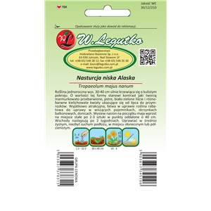 Nasturcja niska pojedyncza o liściach pstrych Alaska mieszanka 3g
